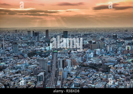 Ein Blick von der Mori Building der Sonnenuntergang über Tokio Stockfoto