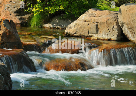 Kanada, Alberta Lethbridge. Wasserfall in Nikka Yuko Japanischen Garten. Stockfoto