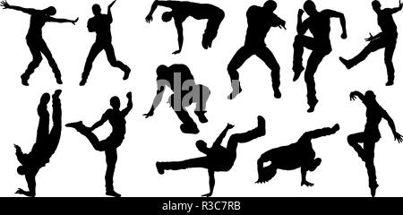 Street Dance Tänzer Silhouetten Stock Vektor