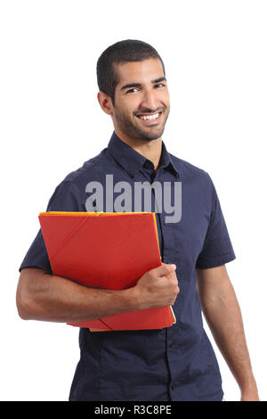 Nach casual arabischer Mann student Posing ständigen Holding Ordner Stockfoto