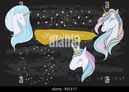 Satz von Cute Cartoon Einhörner Stock Vektor