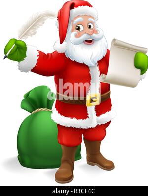 Santa Claus Weihnachten Geschenk Liste Cartoon prüfen Stock Vektor