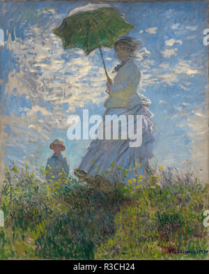 Frau mit Sonnenschirm - Madame Monet und ihrem Sohn. Datum/Zeitraum: 1875. Malerei. Öl auf Leinwand. Höhe: 100 mm (3.93 in); Breite: 81 mm (3.18 in). Autor: CLAUDE MONET. Stockfoto