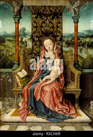 Madonna und Kind inthronisiert. Datum/Zeit: Ca. 1510. Malerei. Malerei, Öl auf Leinwand. Höhe: 311.20 mm (12.25 in); Breite: 235 mm (9,25 in). Autor: AELBRECHT KÄMPFE. Kämpfe, AELBRECHT. Stockfoto