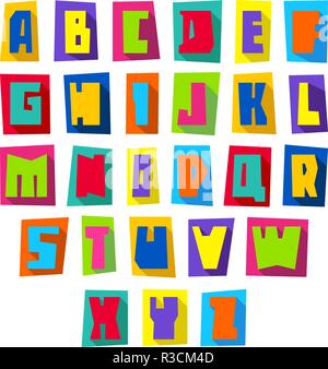 Neue Schriftart, Schneiden bunte Buchstaben in Großbuchstaben Stock Vektor