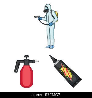 Pest, Gift, Personal und Ausrüstung cartoon Symbole im Set Sammlung für Design. Control Service Schädlingsbekämpfung vektor Symbol lieferbar Abbildung. Stock Vektor
