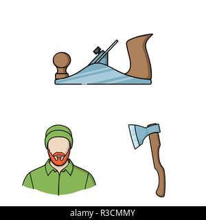 Sägewerk und Holz cartoon Symbole im Set Sammlung für Design. Hardware und Tools vektor Symbol lieferbar Abbildung. Stock Vektor