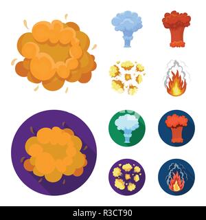 Flamme, Funken, Wasserstoff Fragmente, Atomic oder gas Explosion. Explosionen Sammlung Icons im Cartoon, flacher Stil vektor Symbol lieferbar Abbildung. Stock Vektor