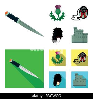 Nationale Dirk Dagger, Thistle nationale Symbol, Sporran, glengarry. Schottland Sammlung Icons im Cartoon, flacher Stil vektor Symbol lieferbar Abbildung: Stock Vektor