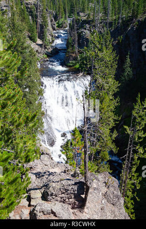 Kepler Cascades ist ein Wasserfall an der Firehole River im Südwesten der Yellowstone National Park, USA. Die Wasserfälle befinden sich etwa 2,6 km Stockfoto