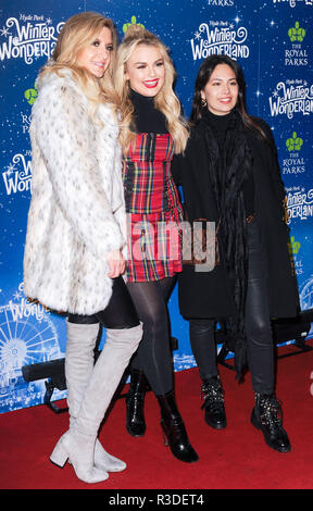 Foto muss Gutgeschrieben © Alpha Presse 080011 21/11/2018 Victoria Braun, Tallia Sturm und Gast bei der Vorschau starten Nacht der Hyde Park Winter Wonderland 2018 im Hyde Park, London. Stockfoto