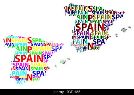 Skizze Spanien schreiben Text Karte, Königreich Spanien - in der Form des Kontinents, Karte Spanien - Color Vector Illustration Stock Vektor