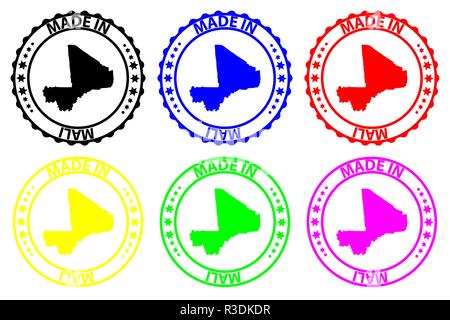 In Mali - Stempel - Vektor, Mali Karte Muster - Schwarz, Blau, Grün, Gelb, Lila und Rot Stock Vektor