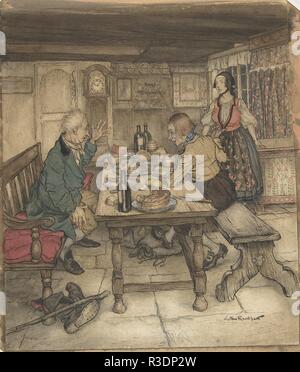 Die Farmer's Abendessen. Artist: Arthur Rackham (Briten, London 1867-1939 Limpsfield, Surrey). Autor: Hans Christian Andersen (1805-1875 Dänisch, Odense, Kopenhagen). Maße: Blatt: 11 1/8 x 9 9/16 in. (28,3 x 24,3 cm). Datum: Ca. 1932. Große Rackham's Erfolg als ein Kinderbuch Illustrator war sowohl auf seine skurrile Bilder und das Verständnis der neuen 4-Farbdruck Prozess gegründet. Da Letztere effektiv nur ein schmales Spektrum von Farbtönen übersetzen konnte, der Künstler arbeitete in gedämpften Tönen die Gläubigen reproducion seiner Aquarelle zu gewährleisten. Oft machte er Zeichnungen viel größer als die Stockfoto