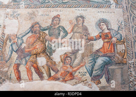 Mosaikwand im Saal des Haus des Aion, archäologischen Stätte von Kato Paphos, Paphos (Pafos), Pafos Bezirk, Republik Zypern Stockfoto