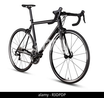 Black racing Sport Road bike Fahrrad Racer auf weißem Hintergrund Stockfoto