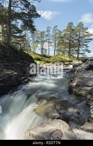 Der Fluss Dee über die Linn O-Dee, Aberdeenshire, Schottland, UK fließt. Stockfoto