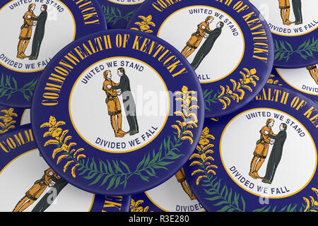 US-Tasten: Stapel von Kentucky Flagge Abzeichen, 3D-Darstellung Stockfoto