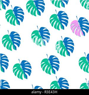 Hand gezeichnet Vektor nahtlose Muster mit Blättern von der tropischen Monstera Pflanze ornament Stock Vektor