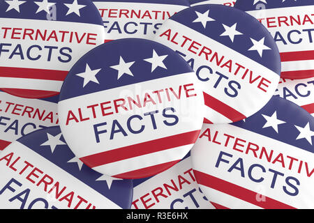 USA Politik Medien Aktuelles Konzept Abzeichen: Mit alternativen Fakten Button mit US-Flagge, 3D-Illustration Stapel Stockfoto
