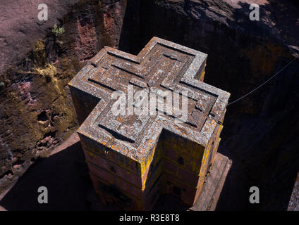 Luftaufnahme des monolithischen Felsen Kirche bete Giyorgis, Amhara-region, Lalibela, Äthiopien Stockfoto