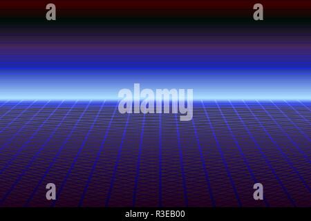 Perspektive Raster auf lila, 3D-Bemaßung retro-futurismus Konzept Stock Vektor