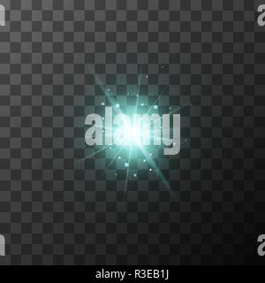 Hell türkis Lichteffekt mit Magic funkelt auf Transparent Stock Vektor