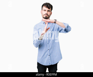 Junge schöne business Mann über isolierte Hintergrund tun time out Geste mit den Händen, frustriert und ernstes Gesicht Stockfoto