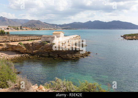 La Isla Plana Murcia, Spanien Bano de la Marrana historische Sehenswürdigkeit in diesem eine Küste Dorf zwischen Puerto de Mazarron und Cartagena entfernt Stockfoto