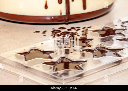 Detailansicht von warmen Braun köstliche geschmolzene Schokolade. Stockfoto