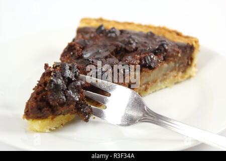 Schokolade, Birne und Pecan Tart Stockfoto