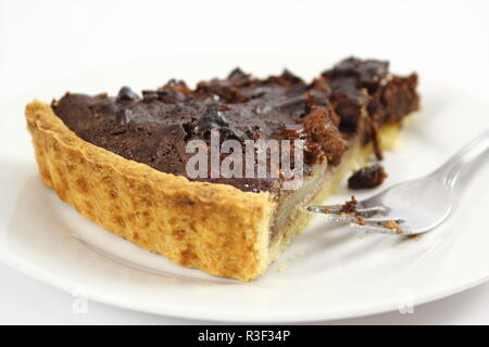 Schokolade, Birne und Pecan Tart Stockfoto