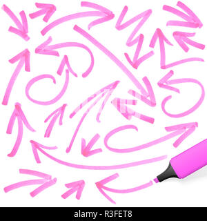 Farbigen Textmarker mit Markierungen Stockfoto