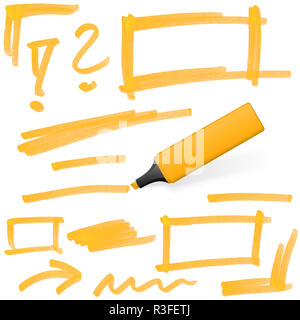 Farbigen Textmarker mit Markierungen Stockfoto
