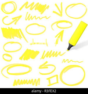 Farbigen Textmarker mit Markierungen Stockfoto