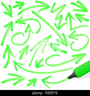 Farbigen Textmarker mit Markierungen Stockfoto