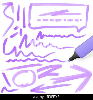 Farbigen Textmarker mit Markierungen Stockfoto