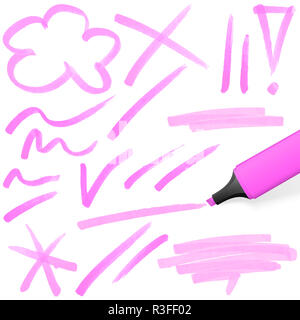 Farbigen Textmarker mit Markierungen Stockfoto