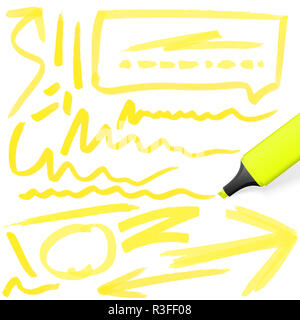 Farbigen Textmarker mit Markierungen Stockfoto
