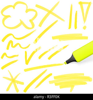 Farbigen Textmarker mit Markierungen Stockfoto
