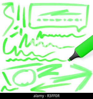 Farbigen Textmarker mit Markierungen Stockfoto