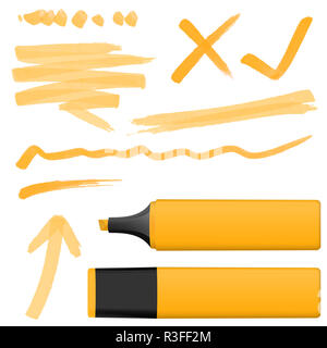 Farbigen Textmarker mit Markierungen Stockfoto