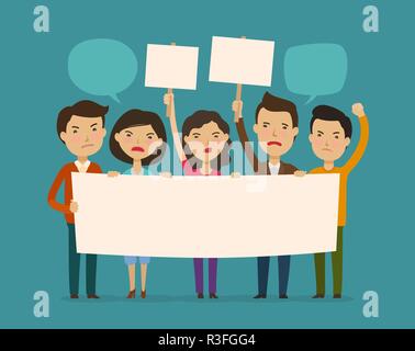 Masse von Menschen protestieren. Protest, Protest, missbilligung Konzept. Cartoon Vector Illustration Stock Vektor