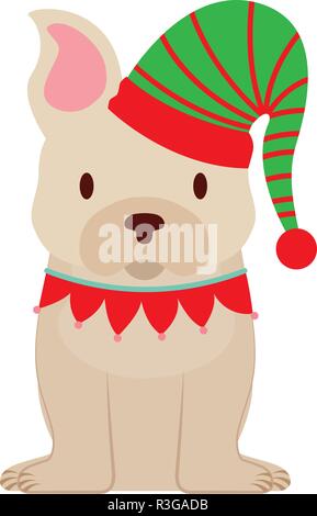 Hund mit Hut winter frohe Weihnachten Vector Illustration Stock Vektor