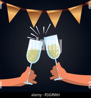 Hände halten Sektgläser feier Vector Illustration Stock Vektor