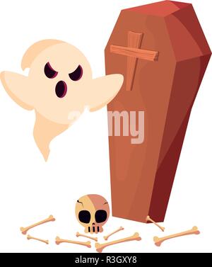 Happy Halloween Sarg ghost Knochen Vector Illustration Stock Vektor