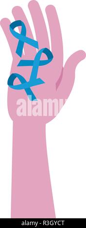 Hand mit blauen Bändern Prostatakrebs Vektor movember Abbildung Stock Vektor