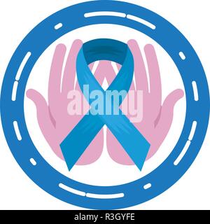 Hände Blue Ribbon label movember Prostatakrebs Vector Illustration Stock Vektor