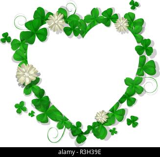 Saint Patricks Day vektor Herzform Rahmen mit shamrock Blätter und Blumen Stock Vektor