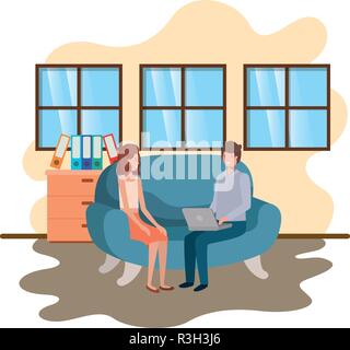 Paar mit Laptop im Büro arbeiten Stock Vektor